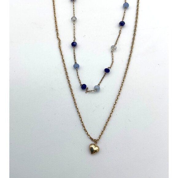 Iron Orchid Studio Double Strand Dainty Blue Beaded Necklace Mini Heart Pendant - Picture 3 of 4